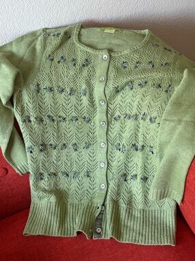 Sigrid Olsen silk beaded green cardigan size S